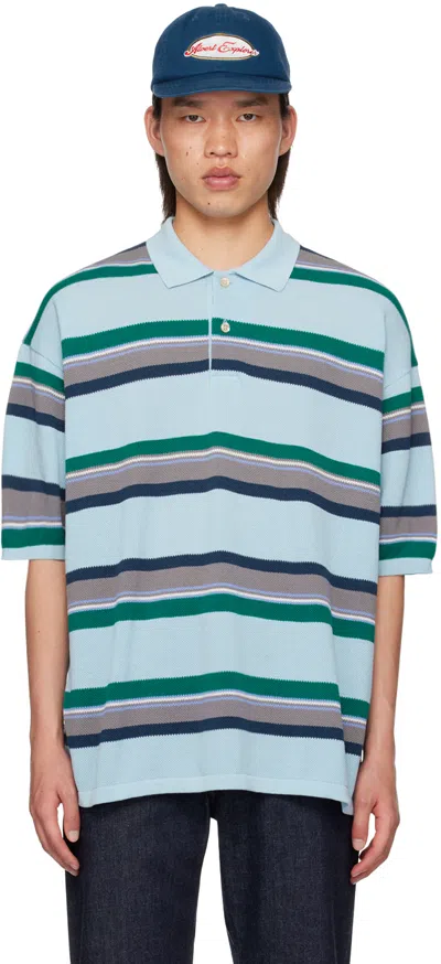 Nanamica Blue Stripe Polo In Sx Sax