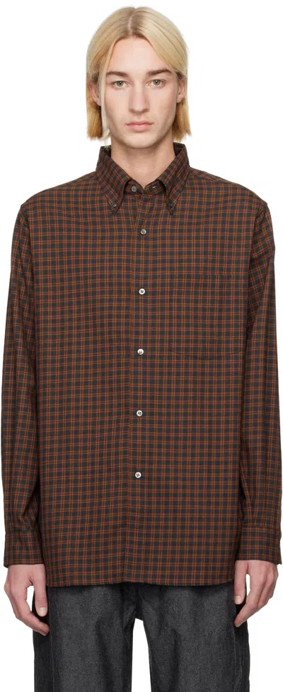 Nanamica Gray & Orange Button Down Wool Plaid Shirt In Ho Heather Gray X Or