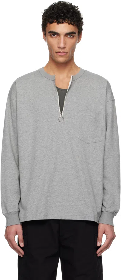 Nanamica Gray Half Zip L/s T-shirt In Heather Gray