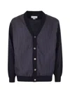 Nanamica Striped Panel Wool Blend Knit Cardigan In Blue