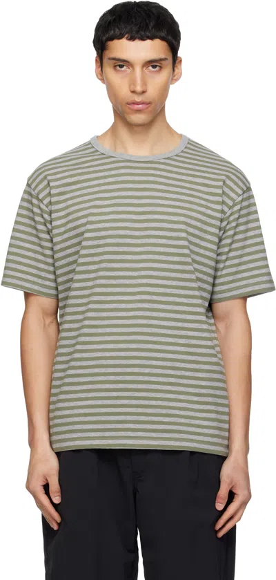 Nanamica Khaki & Gray Coolmax Stripe Jersey T-shirt In White