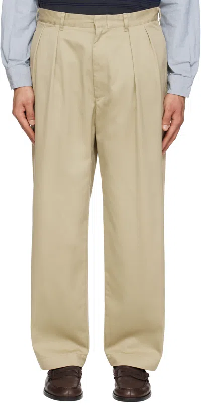 Nanamica Khaki Double Pleated Chino Trousers In Neutral