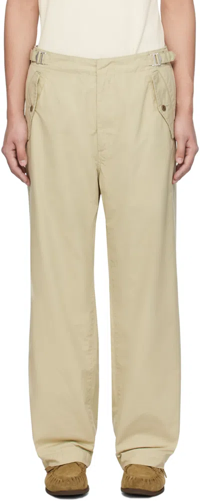 Nanamica Khaki Side Belt Wide Trousers In Light Green