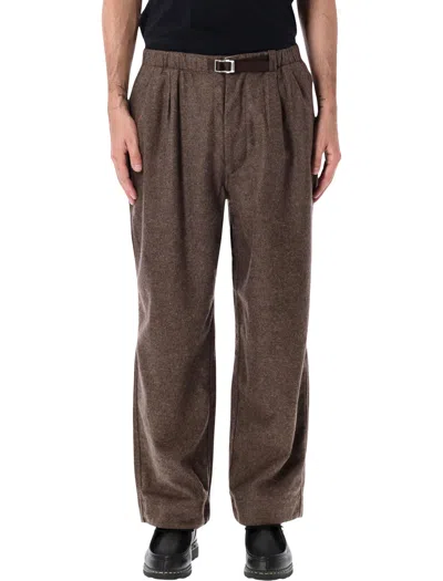 Nanamica Melton Belted Pleated Trousers In Brown