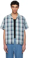 Nanamica Navy & Green Open Collar Pique S/s Shirt In Navy X Mint