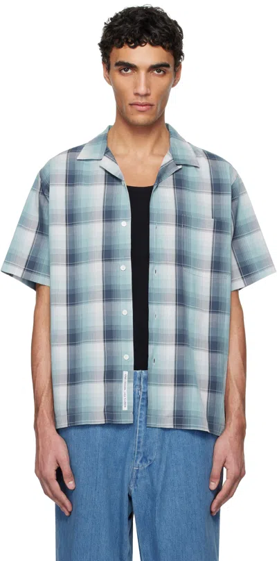 Nanamica Navy & Green Open Collar Pique S/s Shirt In Navy X Mint