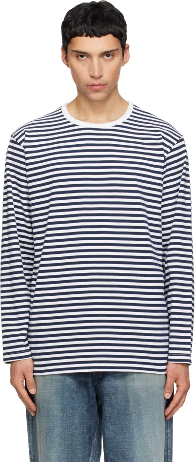 Nanamica Navy & White Coolmax Stripe Jersey L/s T-shirt In Black