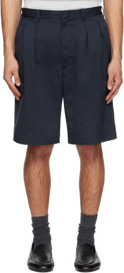 Nanamica Navy Double Pleated Chino Shorts In Blue
