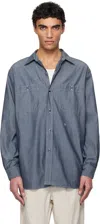 Nanamica Navy Regular Collar Chambray Shirt In Indigo