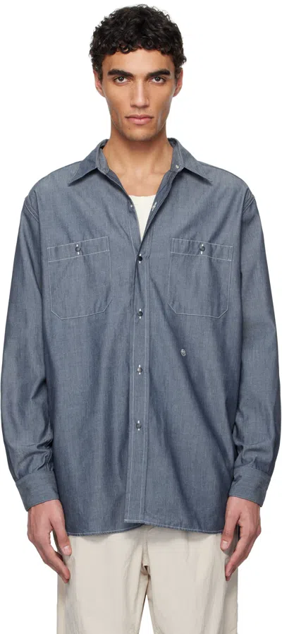 Nanamica Navy Regular Collar Chambray Shirt In Indigo