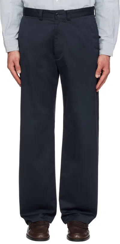 Nanamica Navy Wide Straight Chino Trousers In Blue