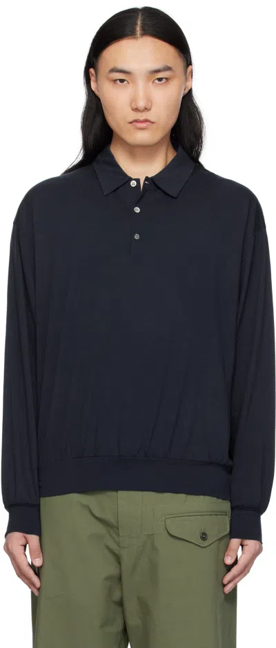 Nanamica Navy Wool Long Sleeve Polo