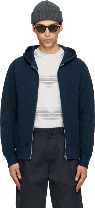 Nanamica Navy Zip-up Thermal Hoodie In Blue