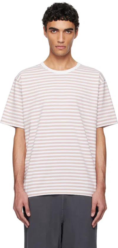 Nanamica Pink & White Coolmax Stripe Jersey T-shirt In Pink X White