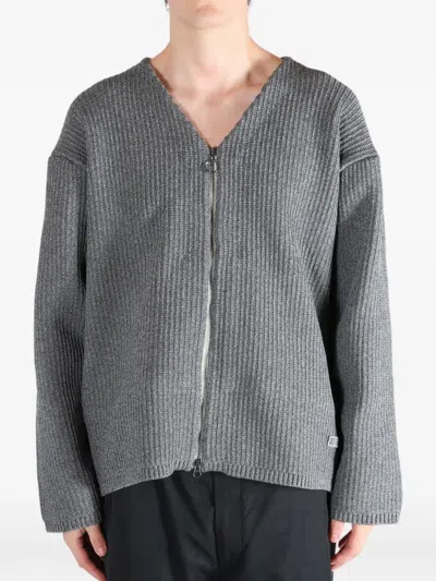 Nanamica Ribbed-knit Zip-up Cardigan In Gray