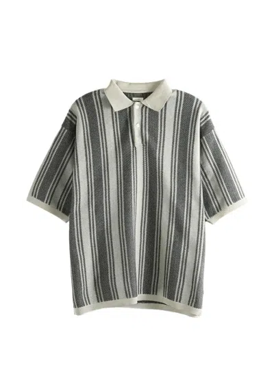 Nanamica Stripe-knit Polo Shirt In Gray