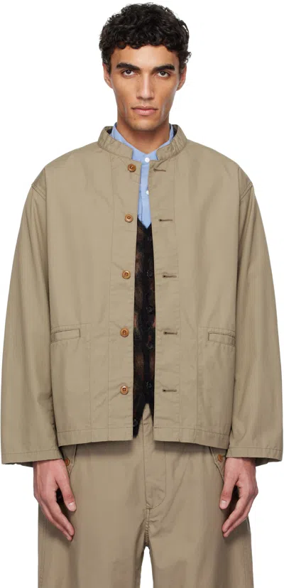 Nanamica Taupe Band Collar Shirt Jacket