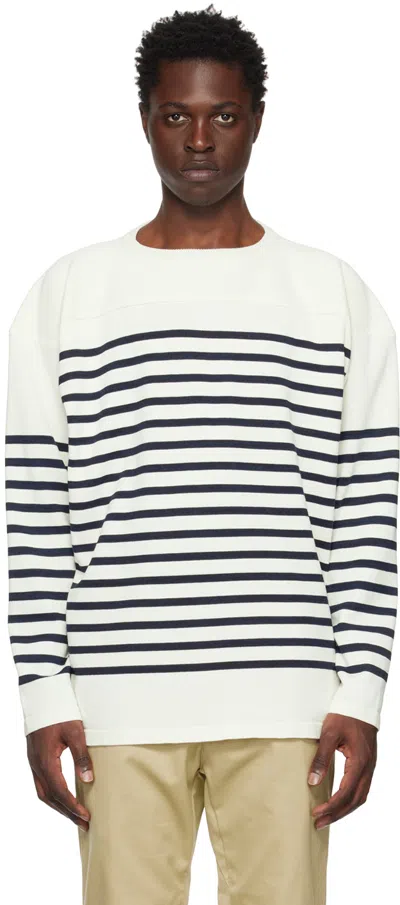 Nanamica White Striped Sweater In Navy
