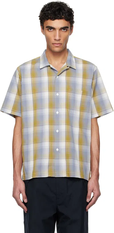 Nanamica Yellow & Blue Open Collar Pique S/s Shirt In Yellow X Sax