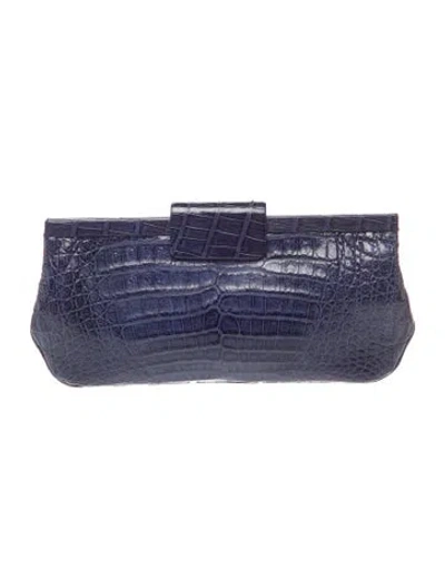 Pre-owned Nancy Gonzalez Alligator Clutch In Blue