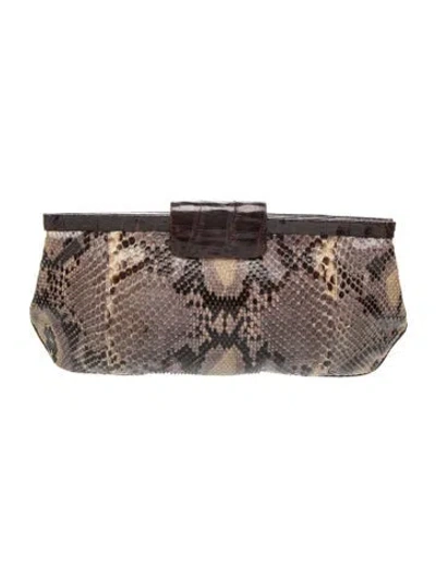 Pre-owned Nancy Gonzalez Caiman Clutch In Neutrals