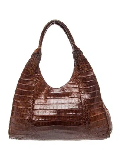 Pre-owned Nancy Gonzalez Caiman Shoulder Bag In Brown
