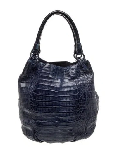 Pre-owned Nancy Gonzalez Crocodile Bucket Bag In Blue