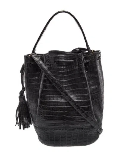 Pre-owned Nancy Gonzalez Crocodile Bucket Bag In Grey