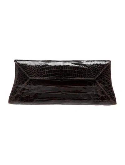 Pre-owned Nancy Gonzalez Crocodile Clutch In Black