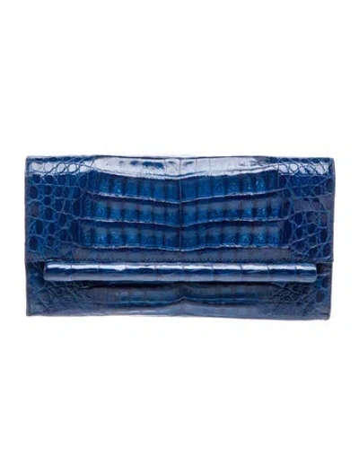 Pre-owned Nancy Gonzalez Crocodile Clutch In Blue