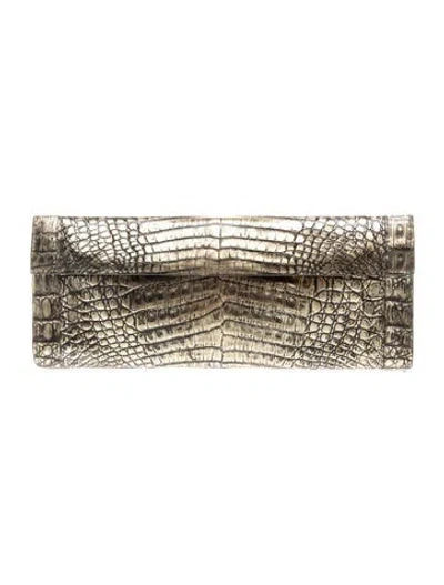 Pre-owned Nancy Gonzalez Crocodile Clutch In Gold