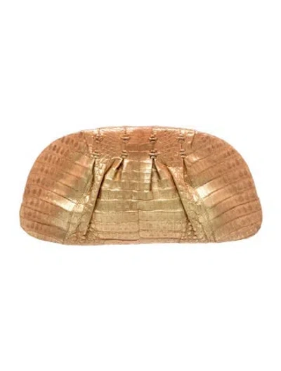 Pre-owned Nancy Gonzalez Crocodile Clutch In Gold/metallic