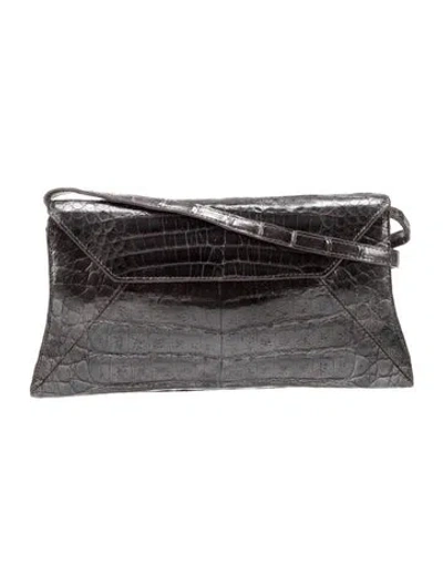 Pre-owned Nancy Gonzalez Crocodile Clutch In Gray