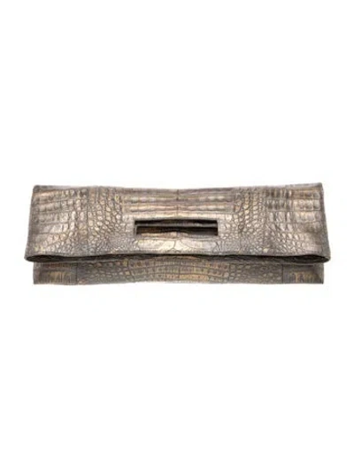 Pre-owned Nancy Gonzalez Crocodile Clutch In Gray