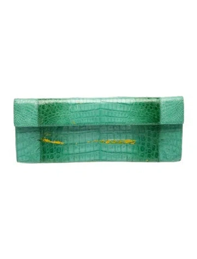 Pre-owned Nancy Gonzalez Crocodile Clutch In Green