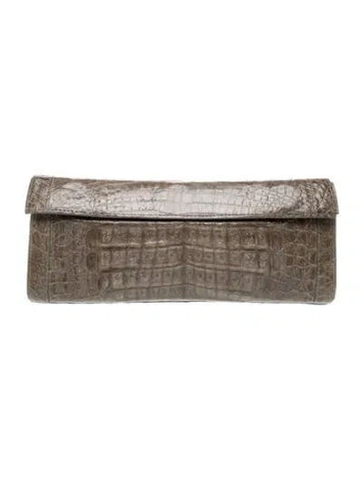 Pre-owned Nancy Gonzalez Crocodile Clutch In Grey