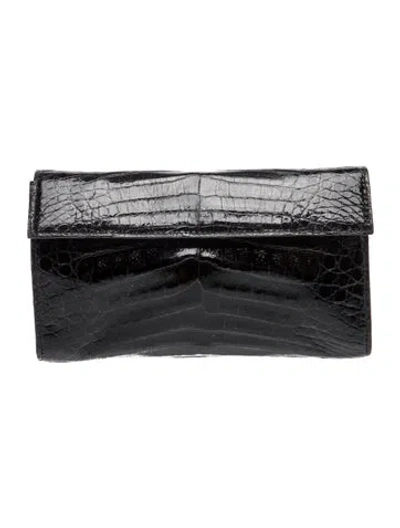 Pre-owned Nancy Gonzalez Crocodile Clutch Medium In Black