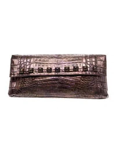 Pre-owned Nancy Gonzalez Crocodile Clutch In Metallic