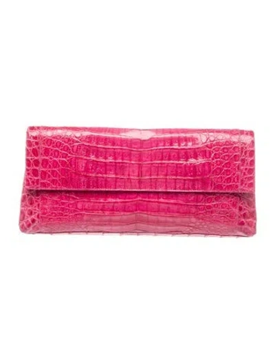 Pre-owned Nancy Gonzalez Crocodile Clutch In Pink