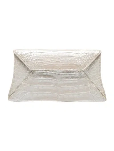 Pre-owned Nancy Gonzalez Crocodile Clutch In White