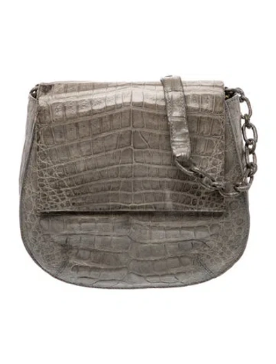 Pre-owned Nancy Gonzalez Crocodile Crossbody Bag In Gray