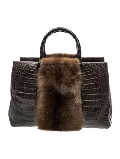 Pre-owned Nancy Gonzalez Crocodile Evening Bag In Brown
