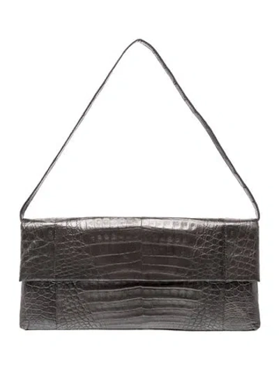 Pre-owned Nancy Gonzalez Crocodile Flap Clutch Small In Grey