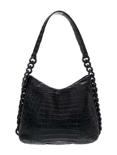 Pre-owned Nancy Gonzalez Crocodile Hobo In Black