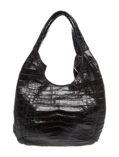 Pre-owned Nancy Gonzalez Crocodile Hobo In Black