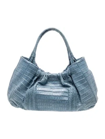 Pre-owned Nancy Gonzalez Crocodile Hobo In Blue