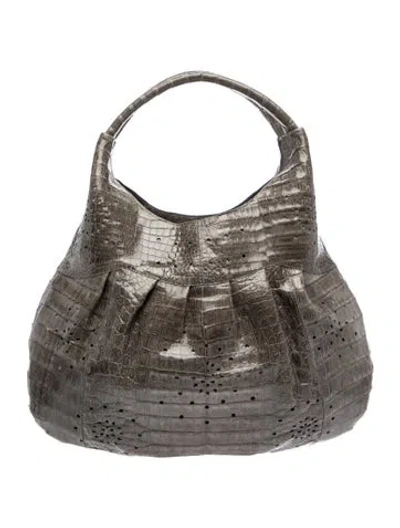 Pre-owned Nancy Gonzalez Crocodile Hobo In Gray