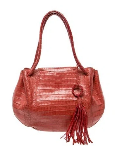 Pre-owned Nancy Gonzalez Crocodile Hobo In Orange