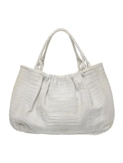 Pre-owned Nancy Gonzalez Crocodile Hobo In White