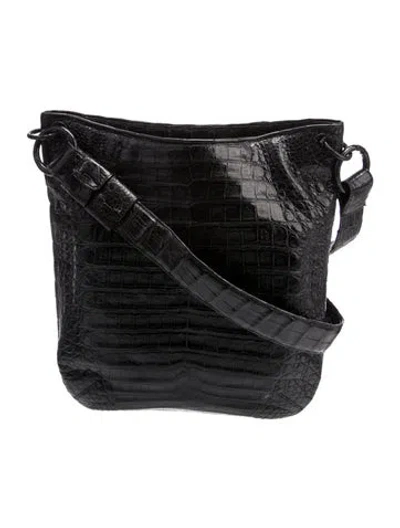 Pre-owned Nancy Gonzalez Crocodile Messenger Bag In Black